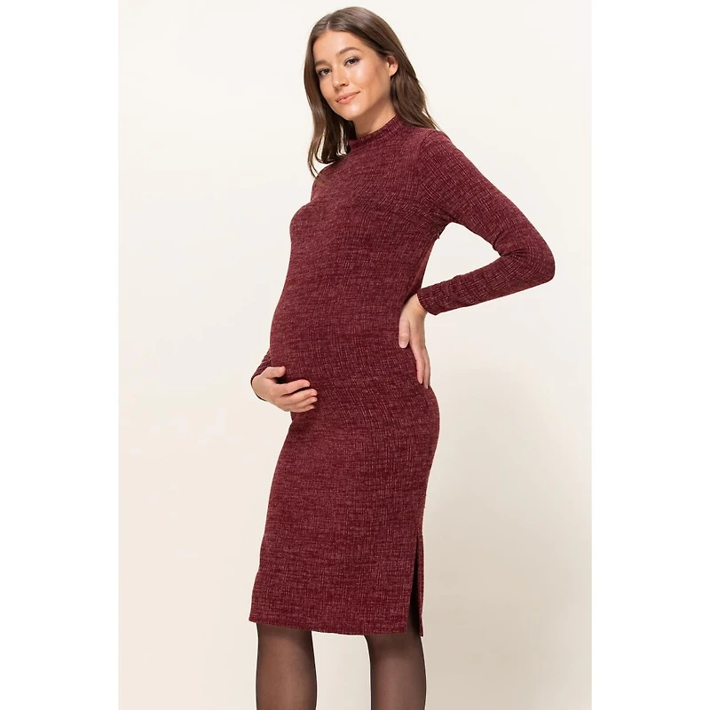 Hello Miz Maternity Mock Neck Long Sleeve Side Slit Sweater Dress