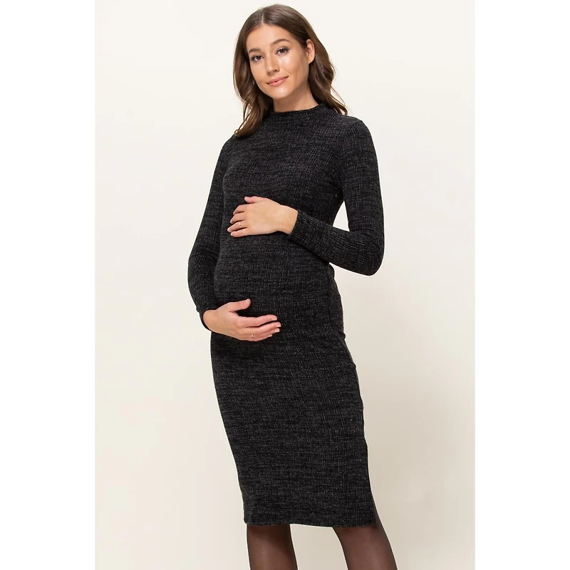 Hello Miz Maternity Mock Neck Long Sleeve Side Slit Sweater Dress