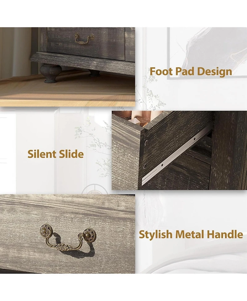 Gaomon Rustic Grey 9-Drawer Bedroom Dresser, 37.8" Tall Wood Chest with Wide Drawers & Carved Metal Handles, Sturdy Organizer for Living Room Hal