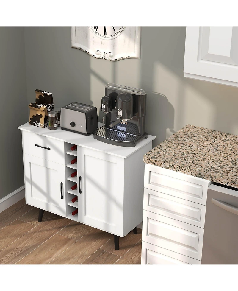 Costway 2-Door Wine Bar Cabinet Kitchen Sideboard Buffet with Drawer & Adjustable Shelves