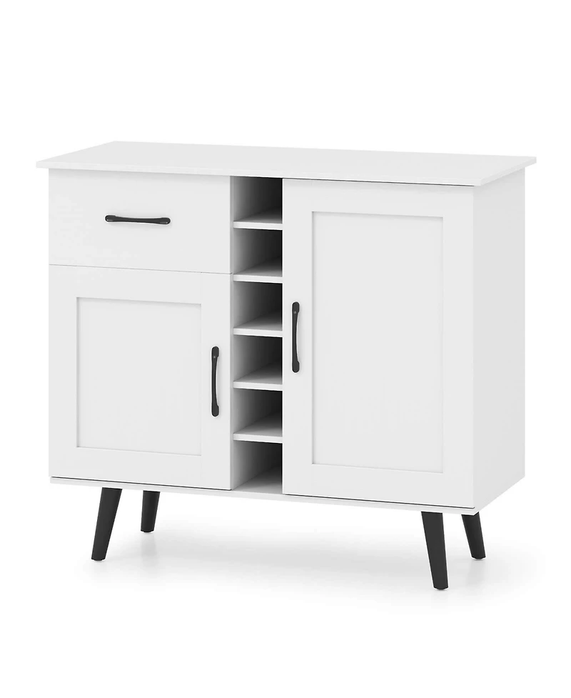 Costway 2-Door Wine Bar Cabinet Kitchen Sideboard Buffet with Drawer & Adjustable Shelves
