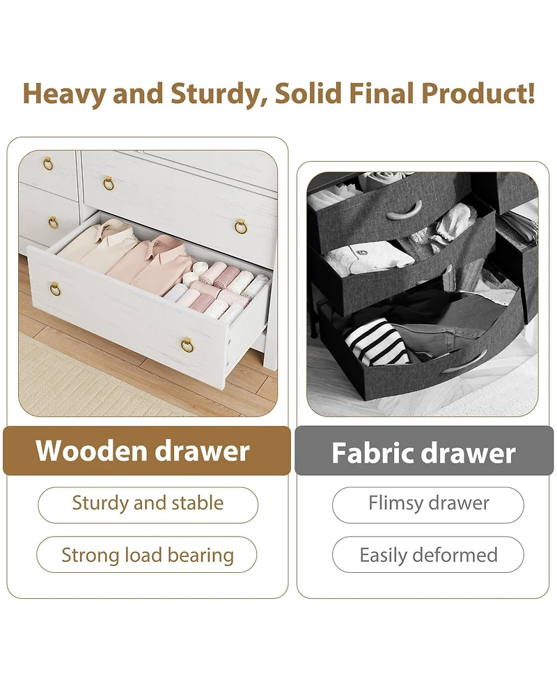 gaomon 7-Drawer Modern Wood Dresser with Golden Ring Pull Handles, Wide Storage Chest Organizer for Living Room, Entryway