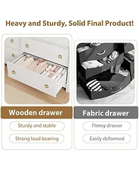gaomon 7-Drawer Modern Wood Dresser with Golden Ring Pull Handles, Wide Storage Chest Organizer for Living Room, Entryway