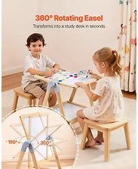 Mecale Kids Art Easel, 2-in-1 Wooden Double-Sided Easel with Whiteboard, Chalkboard and Painting Accessories