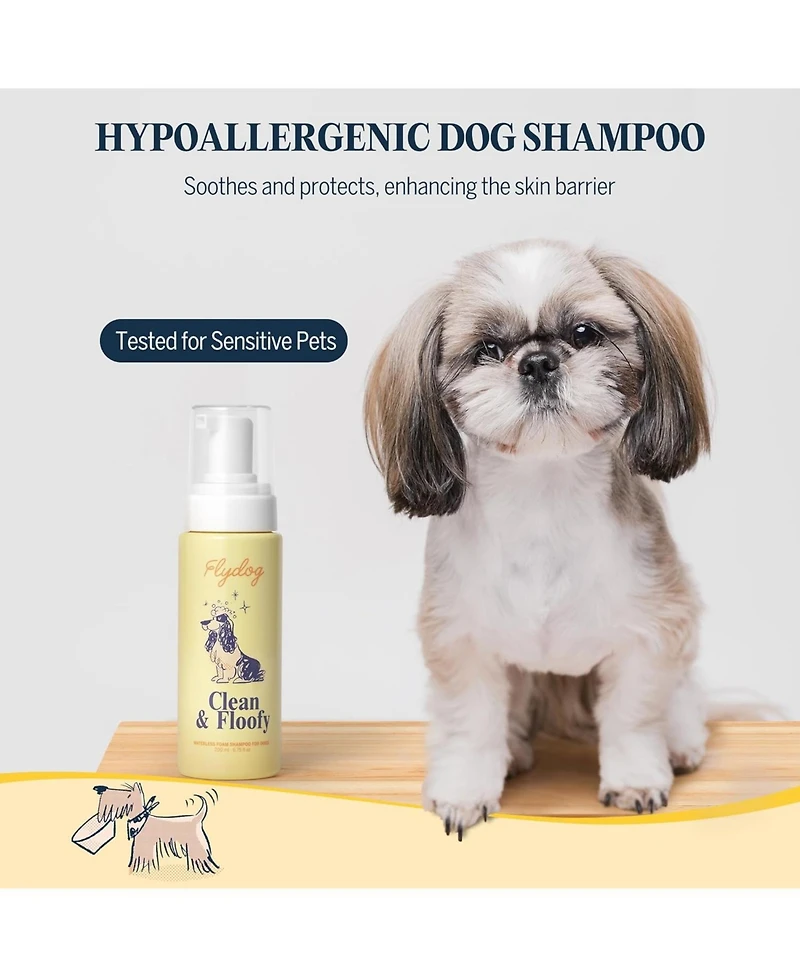Flydog Clean & Floofy Waterless Dry Dog Shampoo with Glove, No Rinse Spray Foam for Dogs & Puppies, Anti-Itch, Odor Control