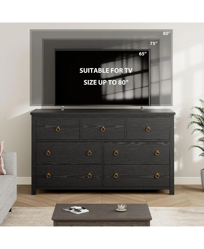 gaomon 7-Drawer Wooden Chest, 54" Wide, Large Storage for Nursery, Living Room, Hallway, Bedroom