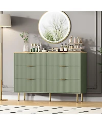gaomon 6-Drawer Modern Fluted Wood Dresser with Gold Handle, Large Storage Organizer for Bedroom, Living Room, Hallway, Green