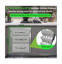 gaomon 14x20.5x23 Inch Outdoor Kitchen Drawer, 3-Layer Stainless Steel, Enclosed Built-In Bbq Access Drawer, Bbq Island