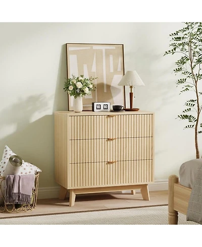 gaomon 3-Drawer Mid Century Modern Dresser with Tall Fluted Waveform Drawers, Wood Organizer for Bedroom, Living Room, Hallway