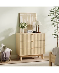 gaomon 3-Drawer Mid Century Modern Dresser with Tall Fluted Waveform Drawers, Wood Organizer for Bedroom, Living Room, Hallway