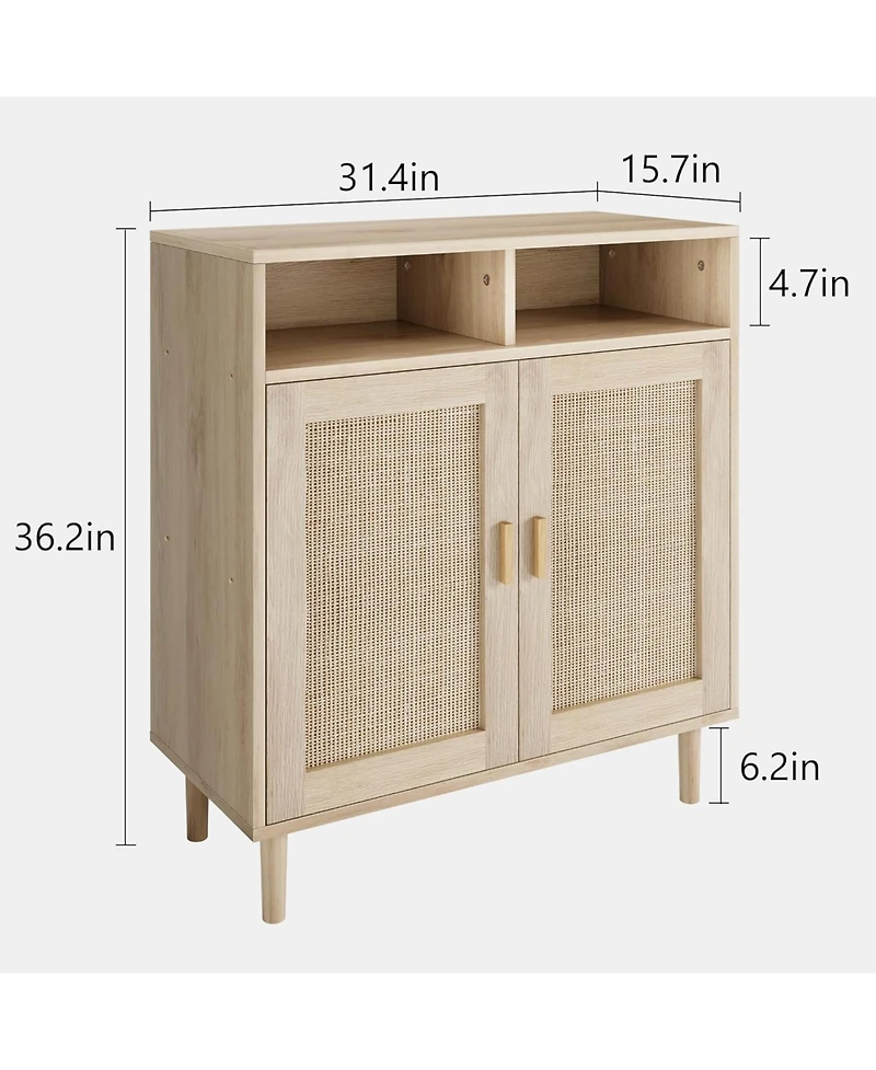 gaomon Rattan Sideboard Buffet Cabinet with 2 Doors & Shelf, Modern Kitchen Storage Cabinet, Dining, Entry Hallway, 36" H, Natural