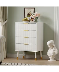 gaomon 4-Drawer White Wood Dresser, Storage Chest Cabinet Organizer for Bedroom, Living Room, Hallway