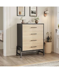 gaomon 4 Drawer Black Polished Engineered Wood Dresser, Chic Cabinet Legs, Waterproof Top, Anti-Tip, Modern Bedroom