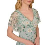 Adrianna Papell Petite V-Neck Beaded Mesh Gown