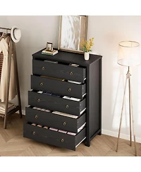 gaomon 5-Drawer Black Tall Dresser, 45" Wooden Chest, Clothes Storage Cabinet, Drawer Organizer for Bedroom, Living Room
