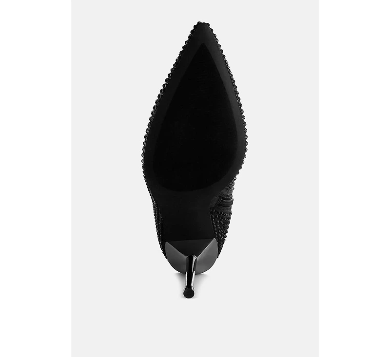 Orymple Shiny Rhinestone Studded Calf Boots