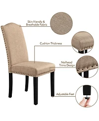 Yaheetech Set of 2 Fabric Upholstered Classic Dining Chair with Tall Back and Solid Wood Legs Khaki