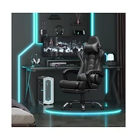 Yaheetech Ergonomic Gaming Chair, High Back Office Chair with Slide-Out Footrest and Padded Armrests, Pink/White