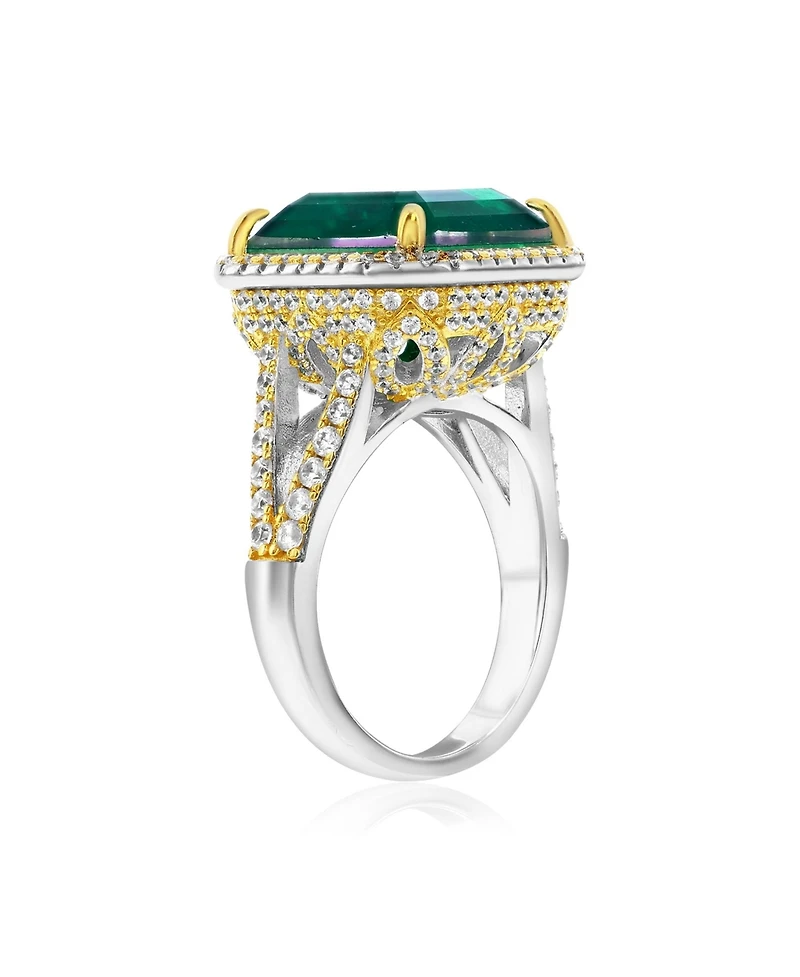Suzy Levian Gala Collection Sterling Silver Large Firework Asscher-Cut Cubic Zirconia Pave Cocktail Ring
