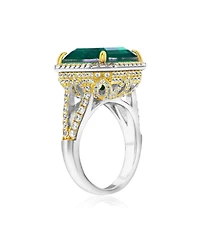Suzy Levian Gala Collection Sterling Silver Large Firework Asscher-Cut Cubic Zirconia Pave Cocktail Ring