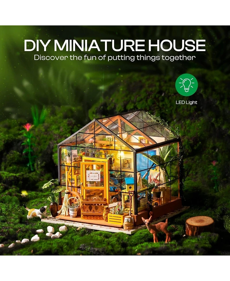 Robotime Book Nook Kit Diy Miniature House Kit, 3D Wooden Puzzle Cathy's Greenhouse, Bookend Bookshelf Insert, Diorama Kit Christmas Birthday Gift