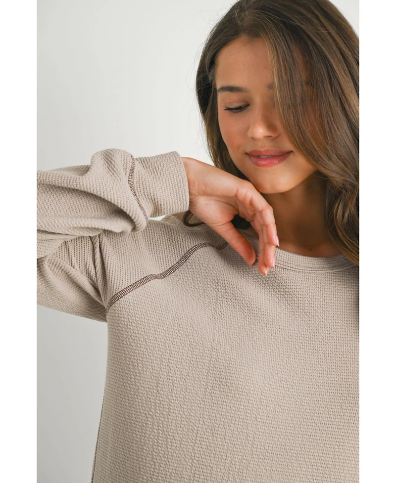 Hello Miz Maternity Waffle Knit Crewneck Sweatshirt Top