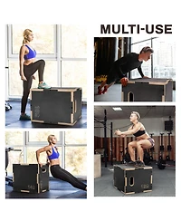 Signature Fitness 16" x 14" x 12" Wooden Plyo Box Non-Slip Jump Platform, Gray