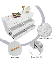 gaomon 6-Drawer Wooden Modern Double Dresser with Deep Drawers and Metal Gold Handles