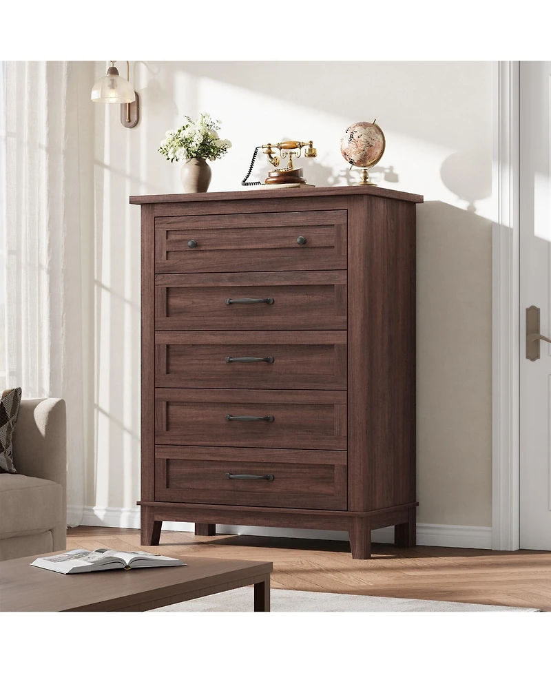 gaomon 41.3" Tall 5-Drawer Brown Freestanding Wooden Chest Vertical Dresser