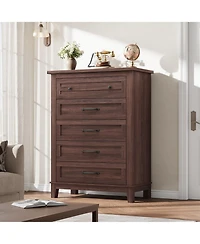gaomon 41.3" Tall 5-Drawer Brown Freestanding Wooden Chest Vertical Dresser