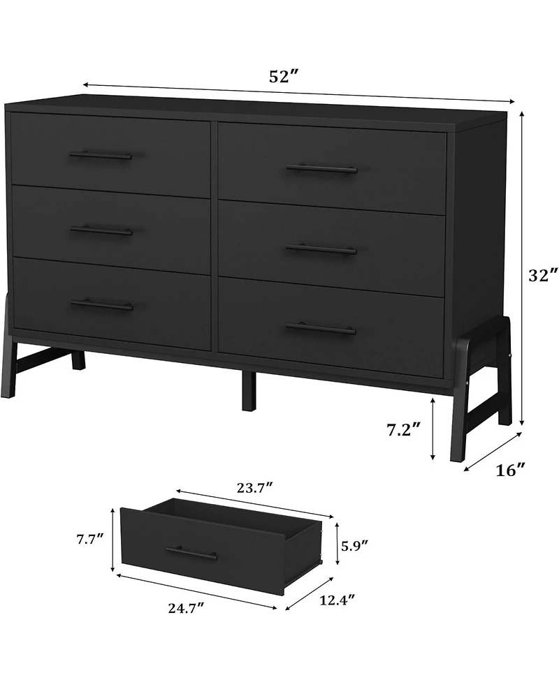 gaomon 52" Wide 6-Drawer Wooden Freestanding Dresser with Closet Storage