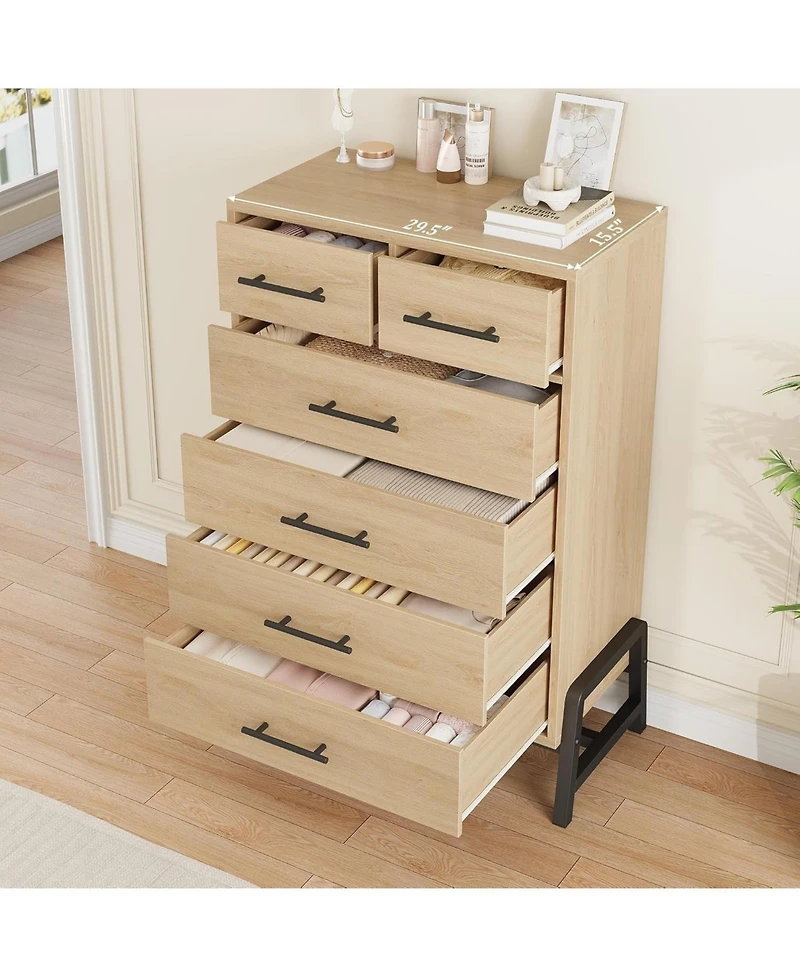gaomon 4+2 Drawer Engineered Wood Modern Dresser with Chic Legs, Waterproof Top and Anti-Tip Design