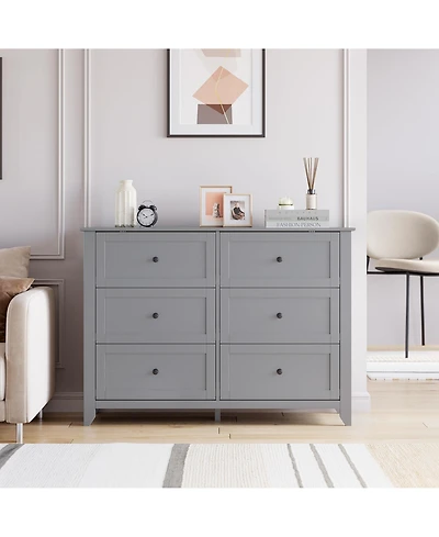 gaomon Grey 6 Drawer Dresser, Modern Chest with Deep Drawers, Nickel Round Handle, Wood Storage Organizer