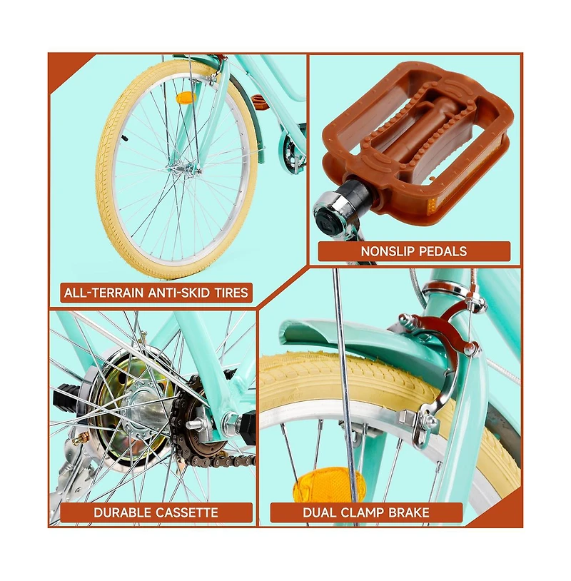 Artudatech 24-Inch Cruiser Bike with Low Step Frame, Comfort Passenger Seat & Footrests, Free Bottle Holder