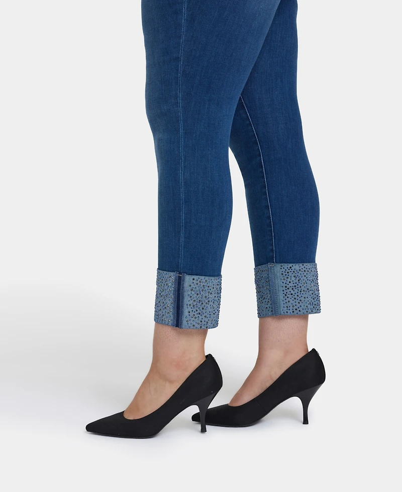 Nydj Plus Sheri Slim Ankle Rhinestone Cuff Jeans