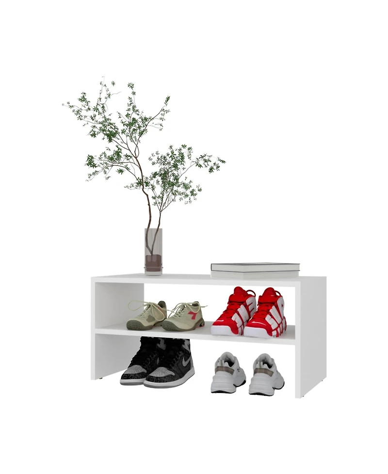 Fm Furniture Shoe Rack, 2 Open Shelves, Low Horizontal Design, Freestanding Unit, Bedroom Use, White