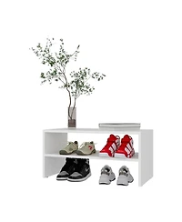 Fm Furniture Shoe Rack, 2 Open Shelves, Low Horizontal Design, Freestanding Unit, Bedroom Use, White