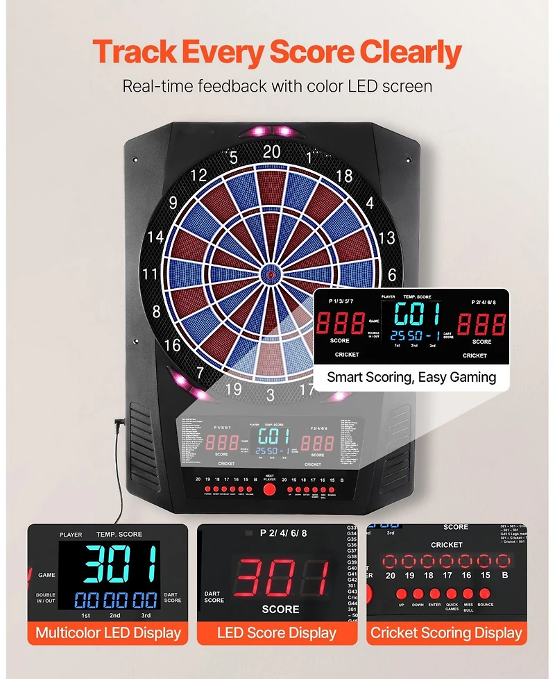 Mecale Electronic Dart Board, 13.5" Dartboard with 45 Games, 474 Variations, Led Scoring Screen and Soft Tip Darts
