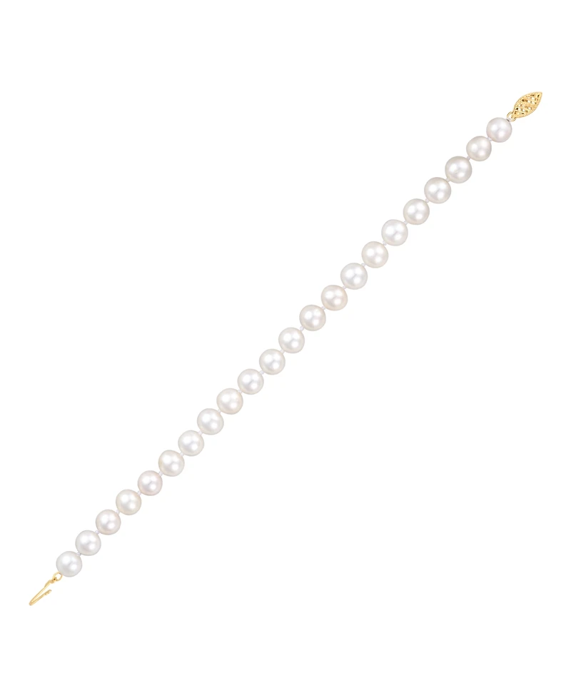Honora White Cultured Freshwater Pearl (7-8mm) Bracelet in 14k Yellow Gold