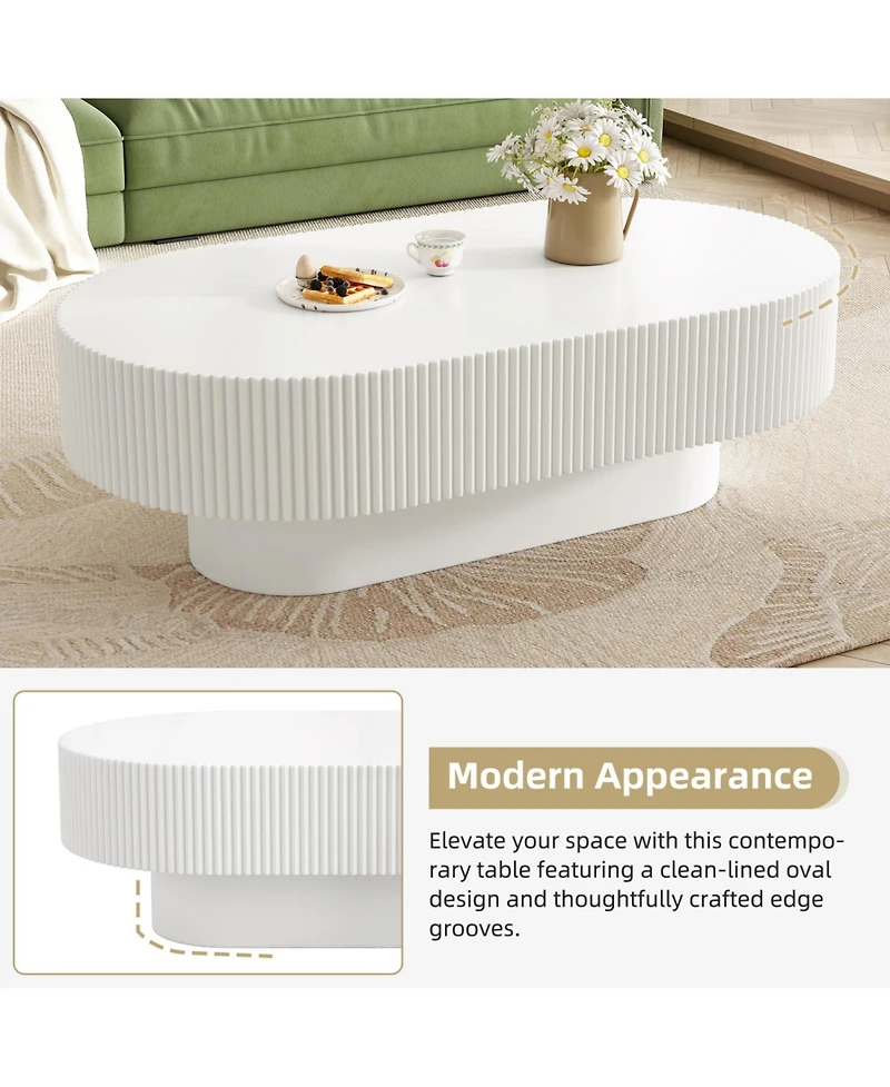 Streamdale Furniture Streamdale Elegant Oval Coffee Table, Modern Cream Drum End Table
