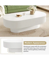 Streamdale Furniture Streamdale Elegant Oval Coffee Table, Modern Cream Drum End Table