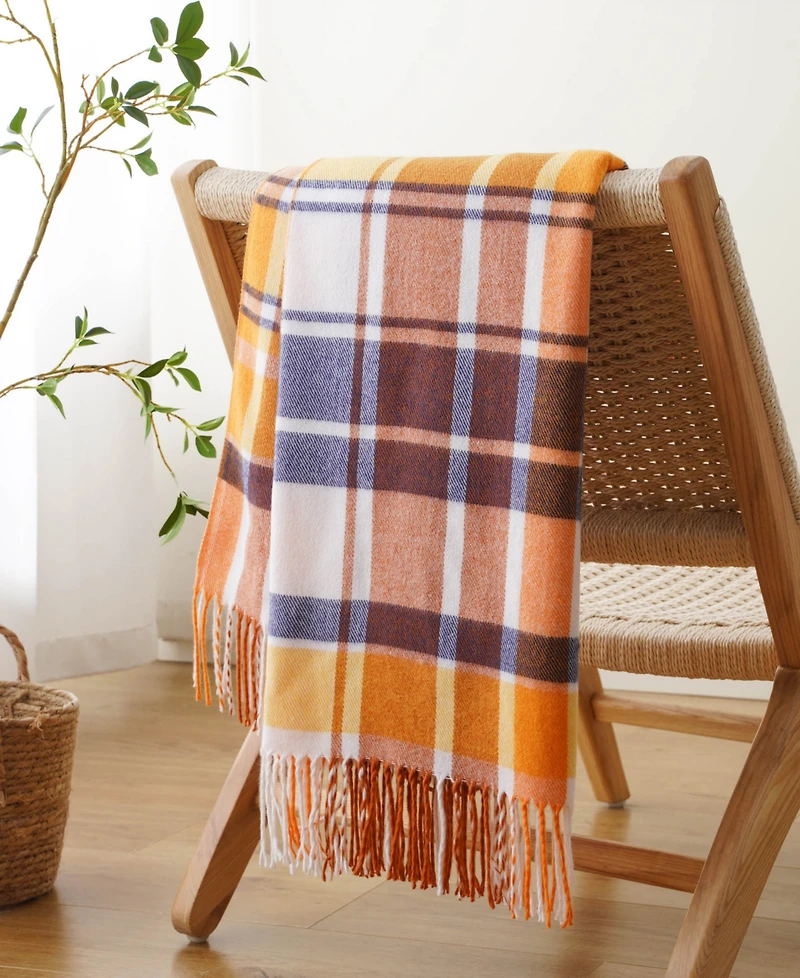 Happycare Textiles Yarn-Dyed Woven Plaid Fringe Throw, 60" x 50"
