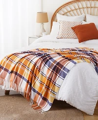 Happycare Textiles Yarn-Dyed Woven Plaid Fringe Throw, 60" x 50"