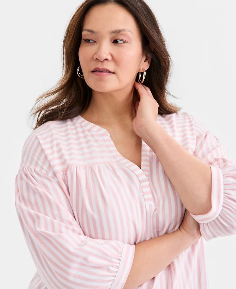 Style & Co Plus Size Printed Split-Neck 3/4-Sleeve Top, Macy's Exclusive