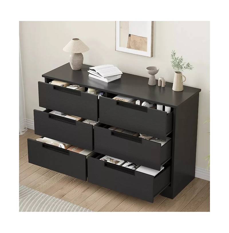 gaomon 6-Drawer Modern Wood Dresser Bedroom Double Chest Organizer with Embedded Handles Storage Cabinet for Living Room, Nursery