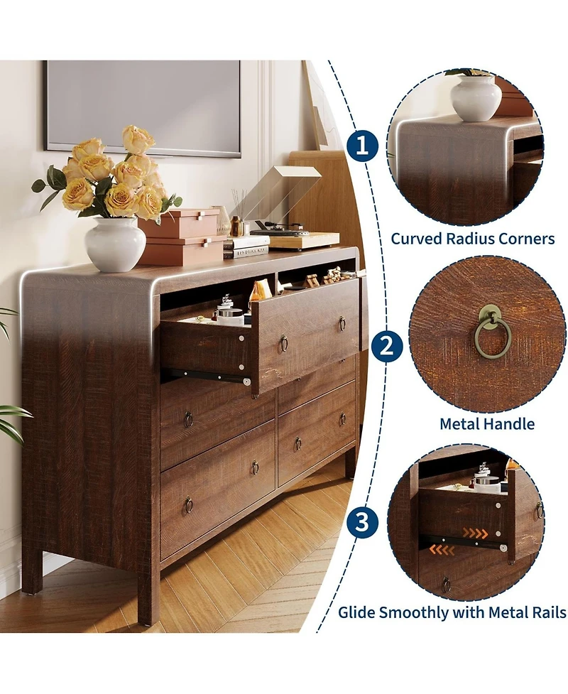 gaomon 6-Drawer Modern Bedroom Dresser Chest Closet Storage Cabinet Organizer for Bedroom, Living Room, Hallway, Office, Walnut