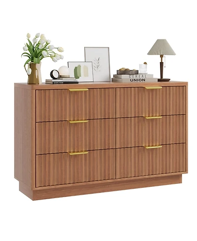 gaomon 6-Drawer Modern Wood Dresser 47" Storage Chest of Drawers Cabinet for Bedroom, Living Room, Hallway