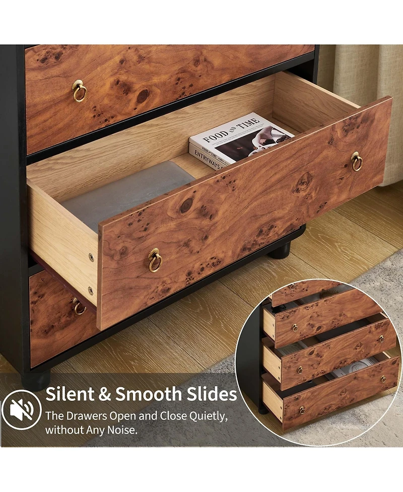 gaomon 5 Drawer Modern Dresser, Space-Saving Narrow Wood Chest with Curved Profile, Vintage Handles, Bedroom, Entryway