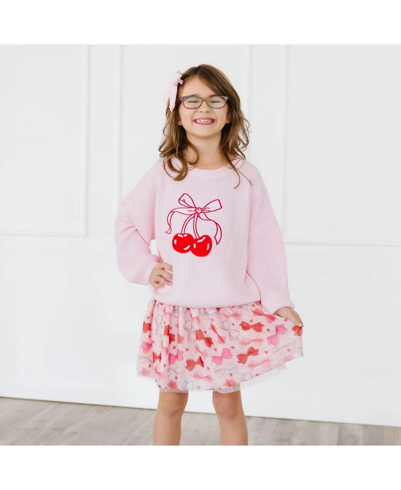 Sweet Wink Little Girls Cherry Coquette Knit Sweater