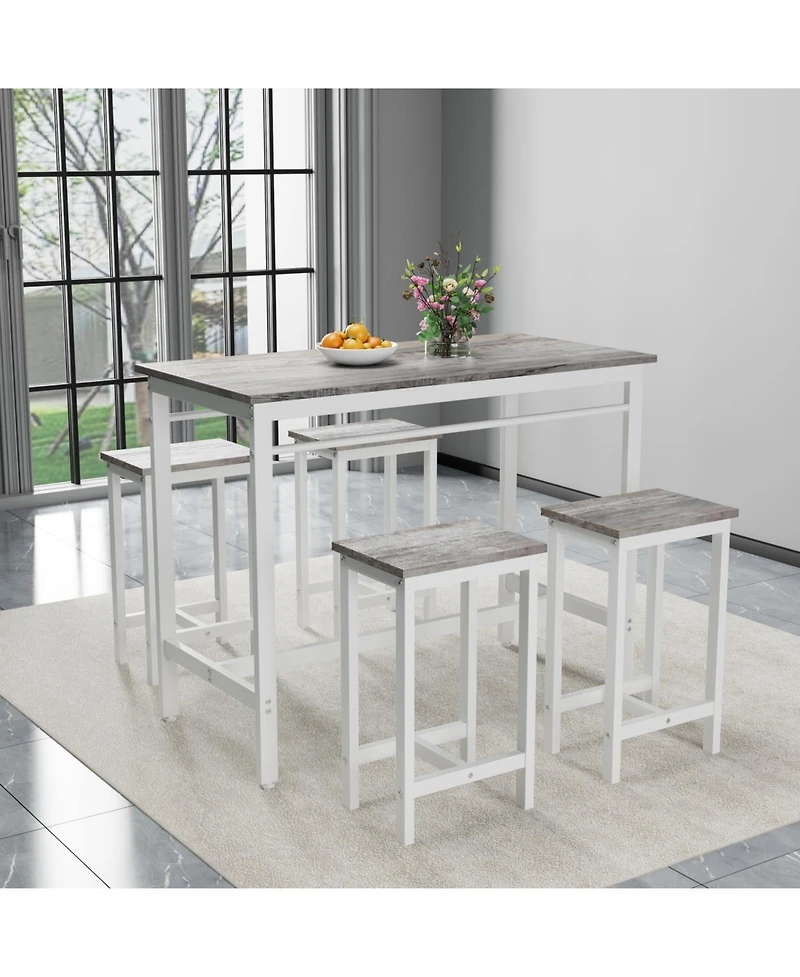 Streamdale Furniture 5-Piece White Oak Kitchen Bar Table Set with 4 Stools